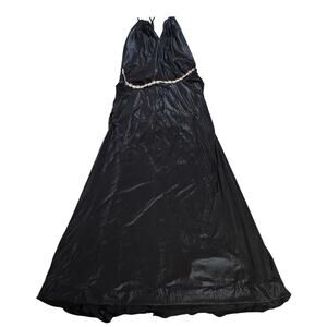 Galina Signature Black Maxi Evening Gown Rhinestone Halter Women’s Size 18